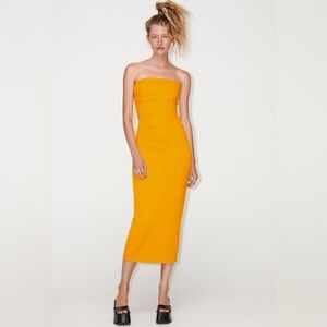 ZARA FITTED MIDI BANDEAU DRESS